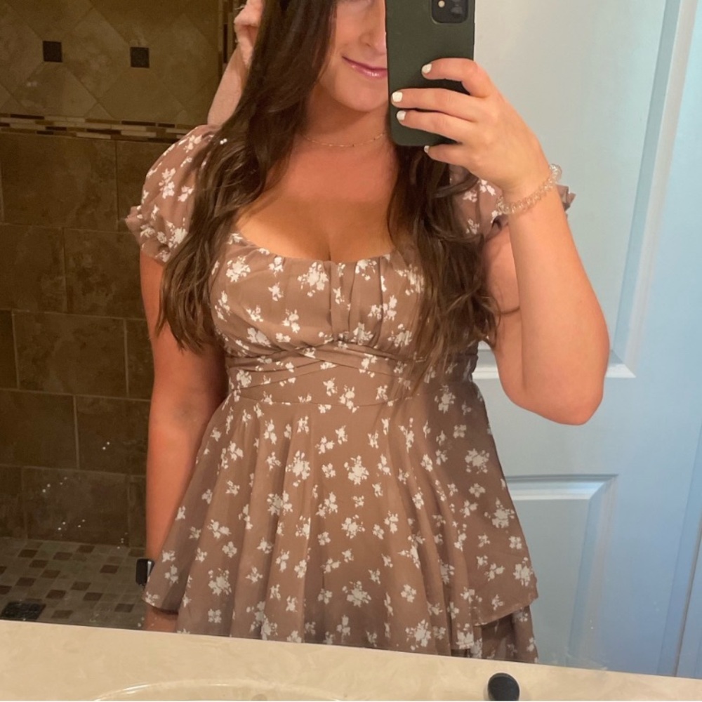 Altar'd State Brown Floral Fit-and-Flare romper / Dress